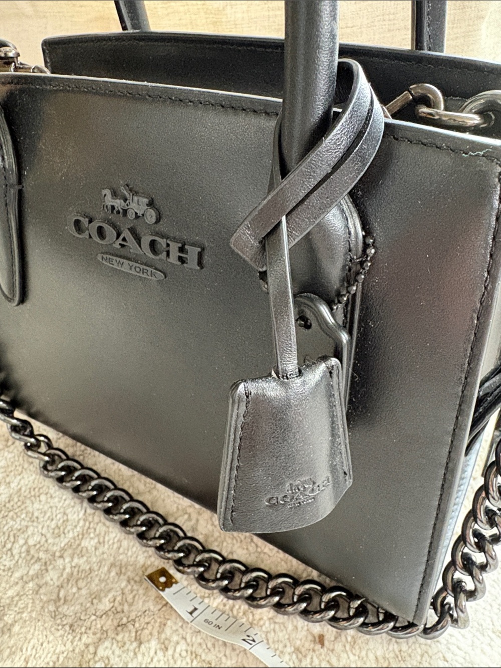 Coach Black Leather Mini Satchel with Chain Strap - Picture 13 of 15